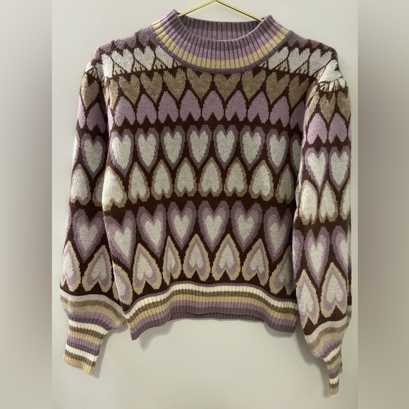 NWT, Listicle V DAY Full of Heart Mock Neck Puff Sleeve Knit Sweater - Picture 3 of 8